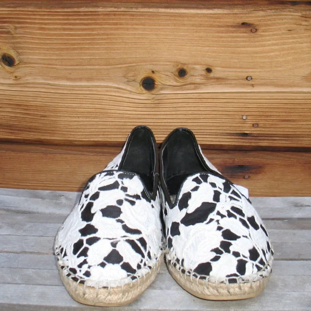 Cole Haan Womens 8 Palermo Lace Espadrille Shoes Black White